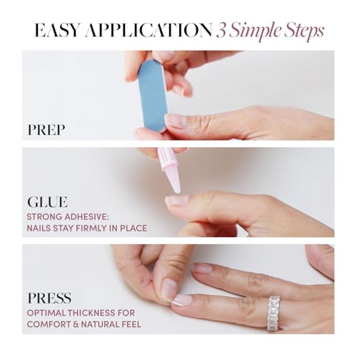 Glamnetic Press On Nails - Fiancéd | Short Almond Fake Nails with a Nude Ombré for Weddings, Glossy Glazed Finish, Reusable | 15 Sizes - 30 Nail Kit with Glue