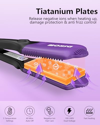 DSHOW Hair Crimper for Women with 4 Interchangeable Plates, Crimper Hair Iron Volumizing Flufft Hairstyle Crimping Iron for Hair with 5 Heat Settings & 60 Min Auto Off