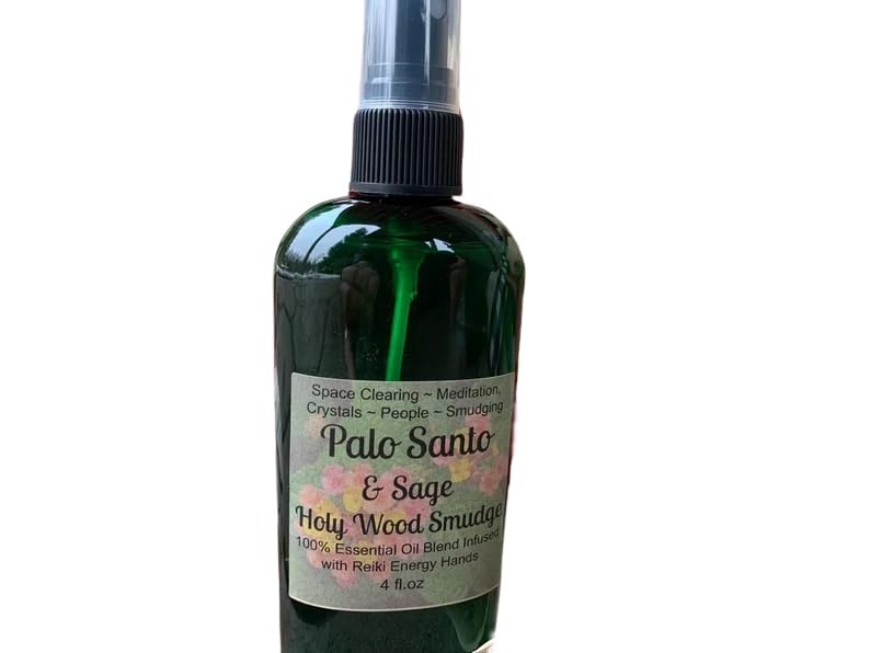 Palo Santo Sage Smudge Spray, Energy Clearing,Holy Wood, Psychic Protection Spray,Essential Oil Smudge,Smokeless,Liquid Smudge 4 oz (1 Bottle 4 oz)