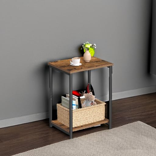 VASAGLE Side Table, Small End Table, Nightstand for Living Room, Bedroom, Office, Bathroom, Rustic Brown and Black ULET271B01