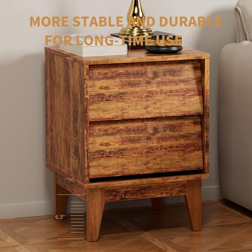 Modern 2 Set Nightstands Features Vintage-Style and Bevel Design, Made of MDF, Mid Century Modern Nightstand, Night Stand for Bedroom,for Bedroom(Brown)