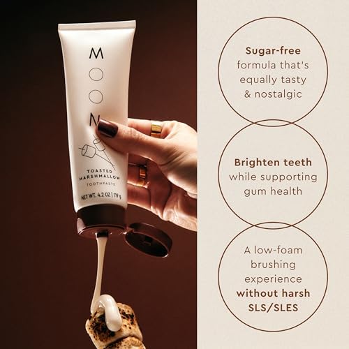MOON Toasted Marshmallow Toothpaste - Stain Removal Teeth Whitening Toothpaste for Adults & Children- with Mica - Sweet Vanilla Marshmallow Flavor - Sugar-Free (4.2 Ounce)