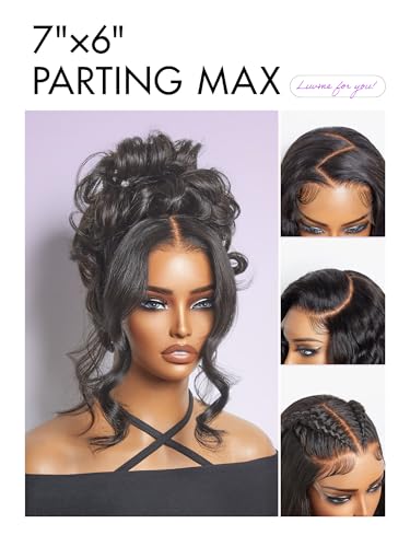 LUVME HAIR All-Day Comfort Real Glueless 7x6 HD Lace Wig 200% Density PartingMax Lace Wigs Loose Body Wave Lace Front Wigs Human Hair Pre Cut Plucked Lace Frontal 18 Inches Natural Black Color