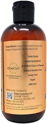 PRIME NATURAL Oil Pulling with Organic Coconut & Organic Peppermint Oil 8oz | Cocomint | Natural Oral Care & Teeth Whitening | Alcohol Free Mouthwash Freshens Breath, Healthier Teeth & Gums