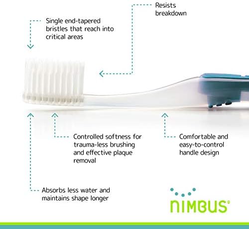 Nimbus Extra Soft Toothbrushes (Compact Size Head) Periodontist Design Tapered Bristles for Sensitive Teeth and Receding Gums, Individually Wrapped Plaque Remover Toothbrush (5 Pack, Colors May Vary)