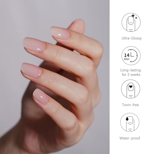 DANNI & TONI Semi Cured Gel Nail Strips French Ombre (in The Mood for Love) Pink White Ombre Nail Strips 28 Stickers Gift for Women