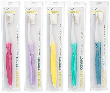 Nimbus Extra Soft Toothbrushes (Compact Size Head) Periodontist Design Tapered Bristles for Sensitive Teeth and Receding Gums, Individually Wrapped Plaque Remover Toothbrush (5 Pack, Colors May Vary)