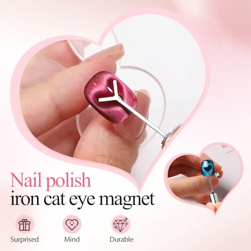 Heart Magnet for Cat Eye Gel Polish, Heart Cat Eye Magnet for Nails, Magnetic Nail Art Tool SetMagnet Sticks with Y-Shaped Guide Sticks, Nail Magnet for Home and Salon Use (1pc+5pcs Y-shaped uide)