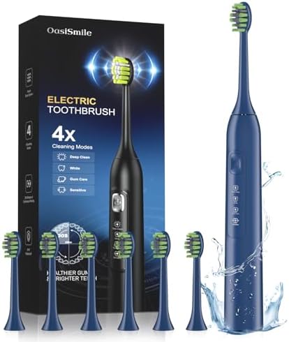 Electric Toothbrush for Adults, 42000 VPM Deep Clean Sonic Toothbrush with 6 Brush Heads, 4 Modes, IPX7 Waterproof Rechargeable Toothbrushes for 120 Days, Built-in 2 Mins Smart Timer (Blue)