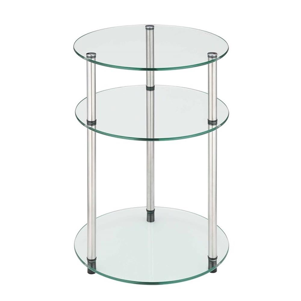 Convenience Concepts Designs2Go Classic Glass 3-Tier Round End Modern Contemporary Side Table with Storage Shelves for Living Room, Bathroom, Bedroom, 15.75"
