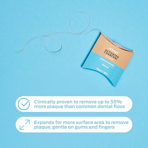 DrTung's Vegan Activated Charcoal Floss - Natural Floss, PTFE & PFAS Free Floss, Gentle on Gums, Expands & Stretches, BPA Free Floss - Natural Dental Floss Lemongrass Flavor (Pack of 2)