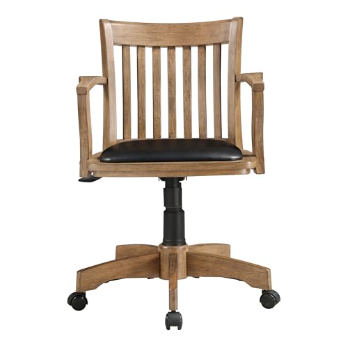 OSP Home Furnishings Deluxe Wood Banker's Desk Chair with Padded Seat, Adjustable Height and Locking Tilt, Fruitwood Finish and Black Vinyl