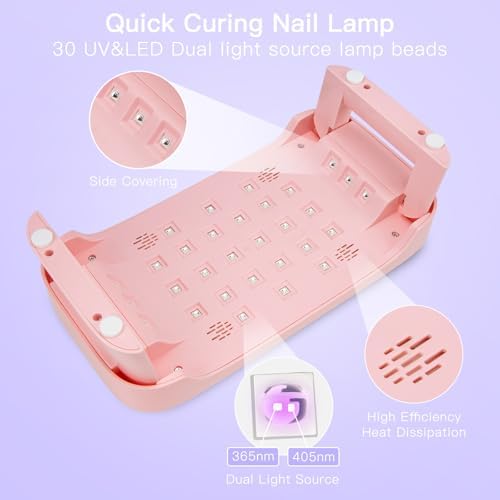 UV Nail Lamp with Arm Rest & UV Gloves, Professional LED Nail Light for Gel Nails Polish, 4 Timers Foldable Nail Dryer with Hand Rest for Nails Tech Manicure Salon Home Use Pink