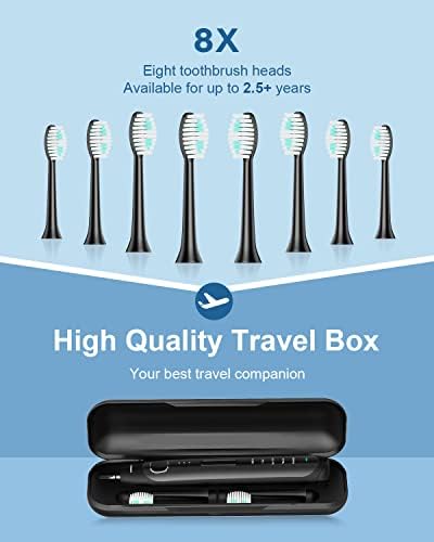 Operan Electric Toothbrush for Adults and Kids Rechargeable Sonic Toothbrush with 5 Modes 2-Min Smart Timer IPX7 Waterproof 40,000 VPM Motor with 8 Brush Heads & Travel Case (Black, 1Pack)