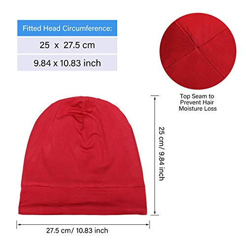 Geyoga 4 Pcs Satin Lined Sleep Bonnets Silk Sleep Caps Slouchy Beanie Hat Sleeping Head Wrap for Curly Protection Men Women(Multi-Colors)
