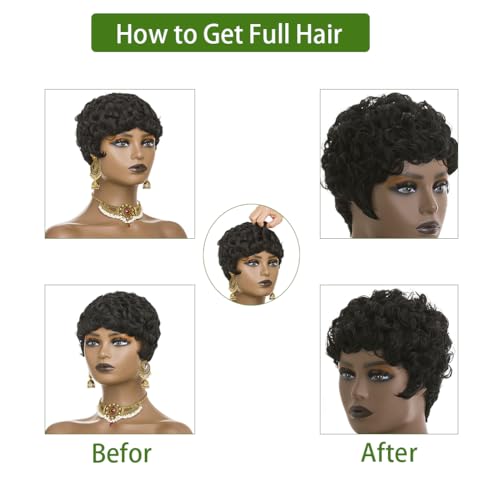 Short Pixie Cut Wigs for Black Women Synthetic Hair Afro Pixie Wig Black Color Short Wigs for Black Women Short Curly Pixie Wigs for Women (Natural Black)