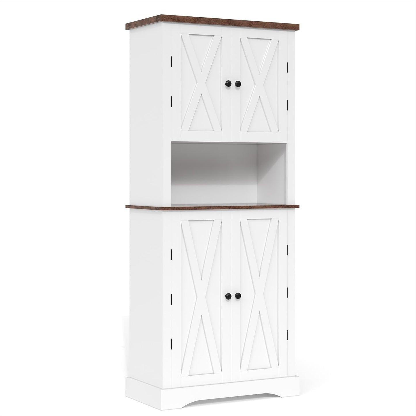 Apicizon 72" Kitchen Pantry Cabinet, Farmhouse Kitchen Cabinets with Barn Doors & Storage Shelves, Pantry Storage Cabinet- Coffee Bar, Tall Cabinets Organizer for Dining Room Living Room
