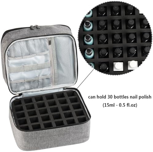 Nail Polish Carrying Case, Portable Nail Polish Organizer Holds 30 Bottles, Nail Polish Holder Case With Removable Sections, Nail Lamp Storage Bag, Storage Organizer for Manicure Set