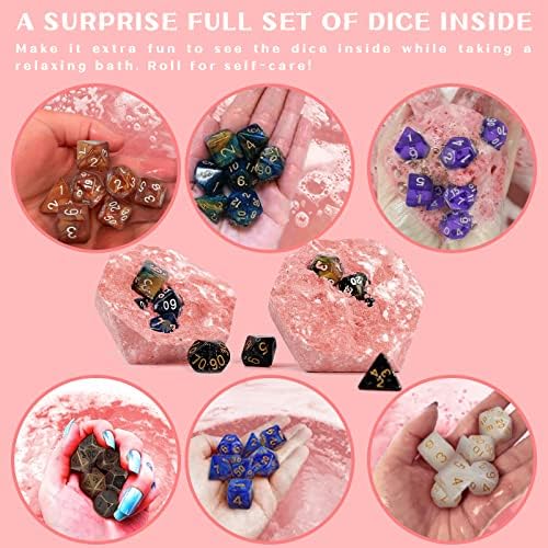 Huge D20 Bath Bombs with Full Surprise Set of Polyhedral Dice Inside, D&D Inspired Dragon Blood Bath Bomb 11oz with Gift Box - Perfect for Dungeon Master, Player and Tabletop RPG Nerd