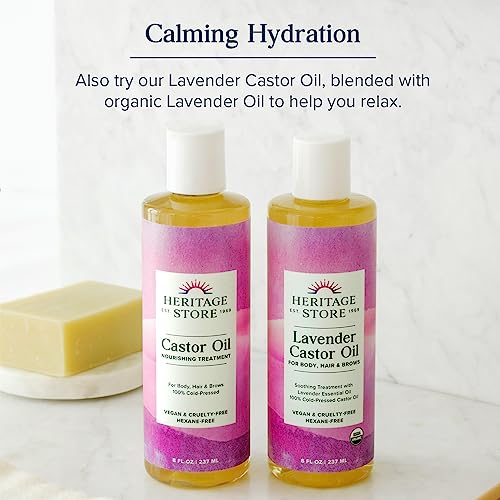 Heritage Store Castor Oil, Nourishing Hair Treatment, Deep Hydration for Healthy Hair Care, Skin Care, Eyelashes & Brows, Castor Oil Packs & More, Cold Pressed, Hexane Free, Vegan & Cruelty Free, 16oz
