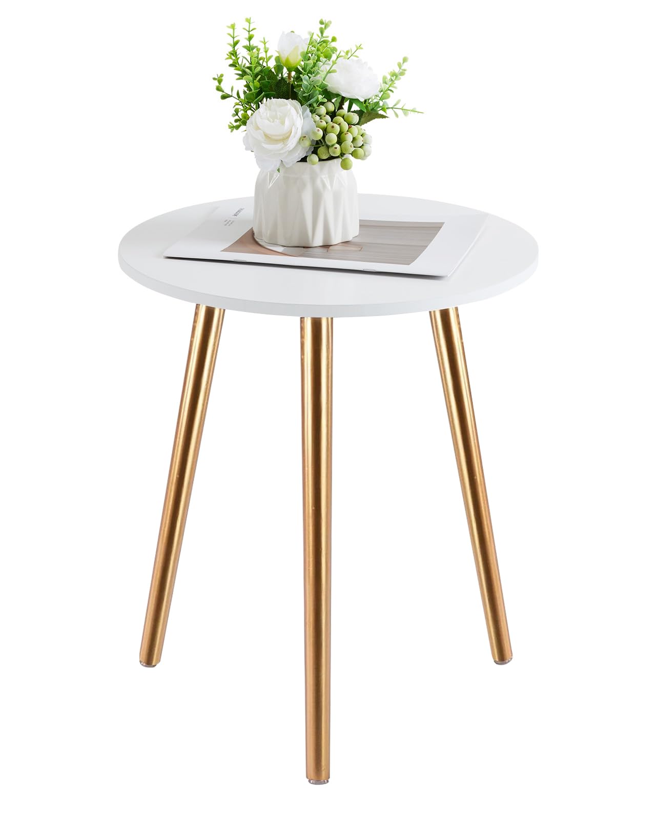 Apicizon Round Side Table Set of 2, White Nightstand Coffee End Table for Living Room, Bedroom, Small Spaces, Morden Side Table Home Decor Bedside with Wood Legs 16.5 Inches