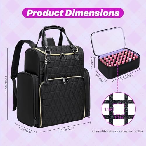 Nail Polish Organizer, Nail Polish Organizer Holds 80 Bottles (15ml-0.5 fl.oz) and Nail Lamp, Nail Polish Case with 2 nail polish Bag, Portable Travel Backpack for Nail Tech Supplies Manicure Tools