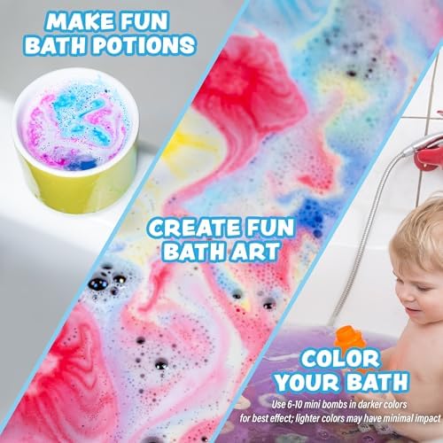 Tub Works® Lil' Bursts™ Mini Bath Bombs for Kids, 90 Count, Rainbow | Nontoxic | Tiny Kids Bath Bombs with A Burst of Color, Foam & Bubbles | Customize Toddler Bath with 7 Colors | Make Bathtub Art