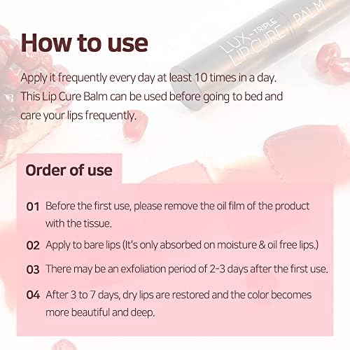 Lux Triple Lip Cure Balm (0.17 oz) (AURA (Deep Magenta Pink)) 4 million units sold in Korea, Natural Tinted Korean Lip Balm, Petroleum/Paraben Free, Lip Butter,lip balm hydrating,tinted moisturizer