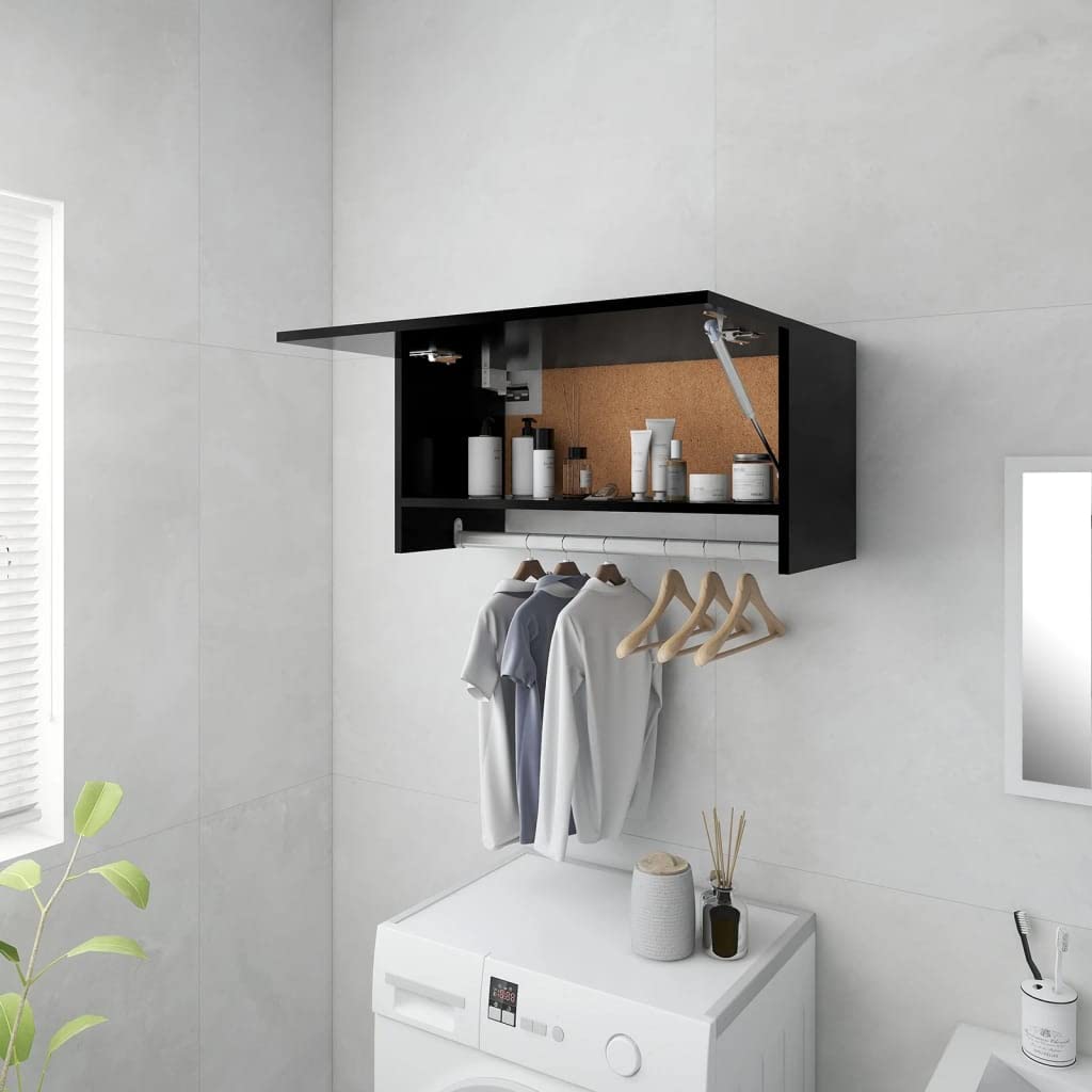vidaXL Wardrobe, Wall Wardrobe, Hanging Storage Cabinet for Bedroom, Wardrobe Clothes Organizer, Scandinavian Style, Black Engineered Wood