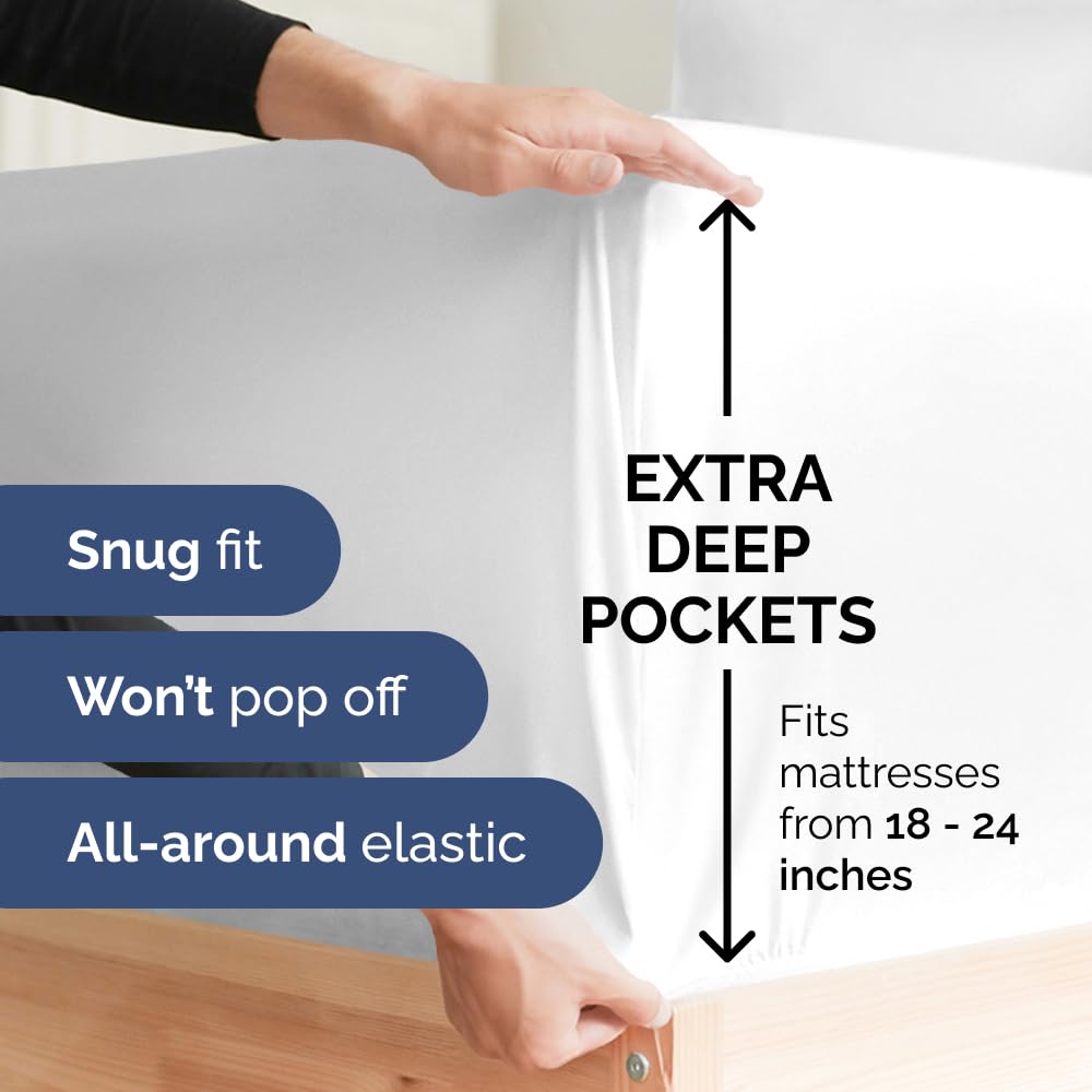Extra Deep King Sheet Set - 6 Piece Breathable & Cooling Sheets - Hotel Luxury Bedding Set w/18-24 Inch Extra Deep Pockets - Easy & Secure Fit - Super Soft, Wrinkle Free and Comfy - White, King Size