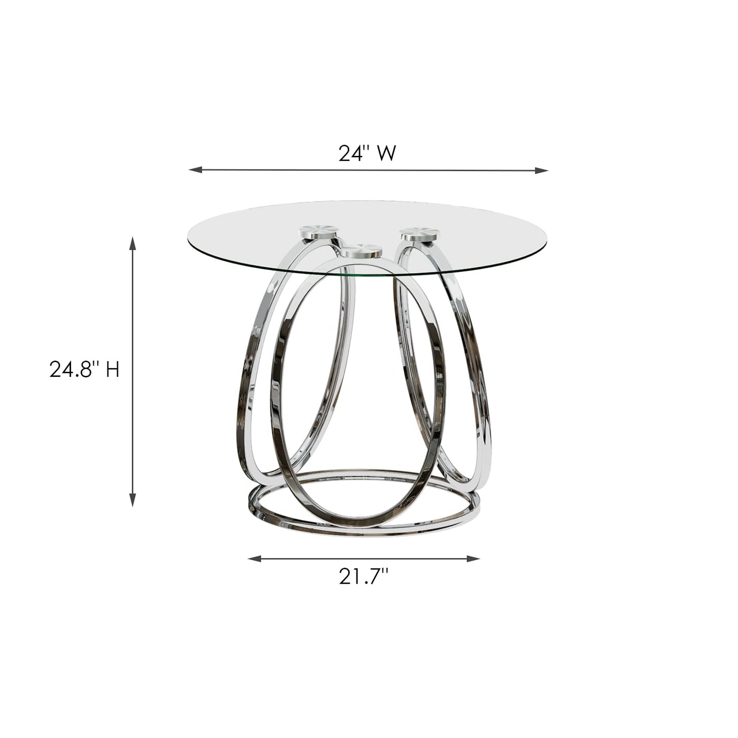 O&K FURNITURE Silver End Table for Living Room, Glass Side Table for Bedroom, Modern Round Glass Nightstand with Metal Frames for Home Office, Chrome Finish, 1 PC