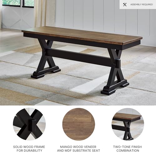 Signature Design by Ashley Wildenauer Farmhouse 50" Dining Bench, Dark Brown & Black