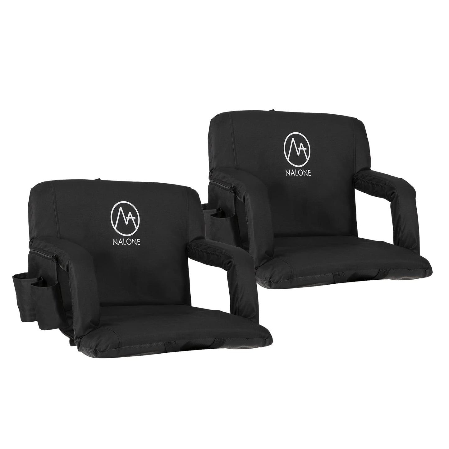 nalone Folding Stadium Seat Set of 2, 20.5 inch Wide Stadium Chairs for Bleachers Stadium Seat Bleacher Chairs Portable with Back Supports Thick Padded Cushion Armrests Reclining(Black)