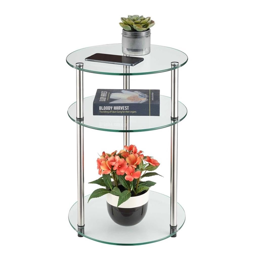 Convenience Concepts Designs2Go Classic Glass 3-Tier Round End Modern Contemporary Side Table with Storage Shelves for Living Room, Bathroom, Bedroom, 15.75"