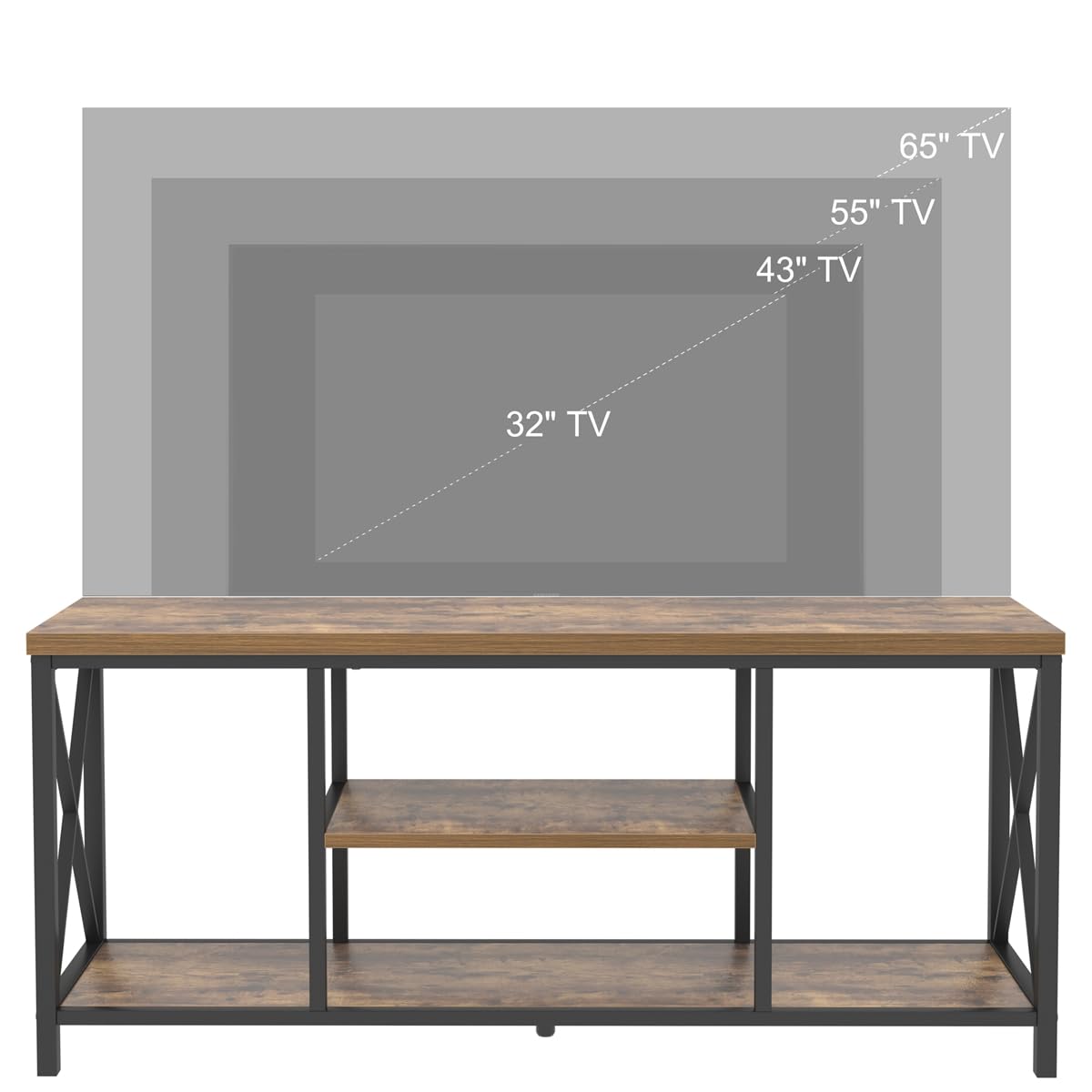 EXCEFUR 55 Inch TV Stand for Televisions up to 65 Inch, Modern Entertainment Center with Storage Shelves, Industrial Media TV Console for Living Room, Bedroom, Rustic Brown