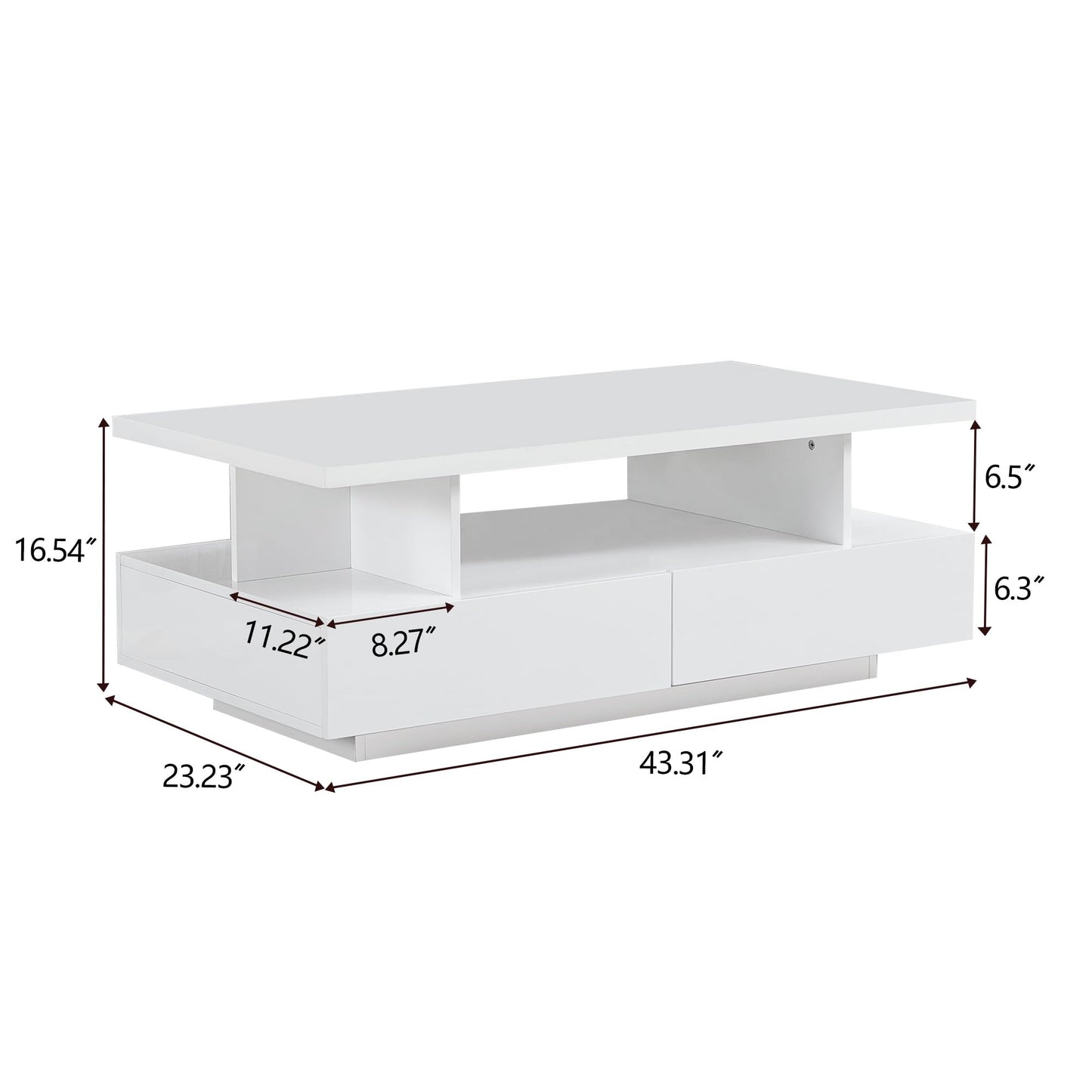 UYIHOME LED Coffee Table with Storage Modern High Gloss Coffee Table with 4 Drawers and Open Shelf Center Table for Living Room, White