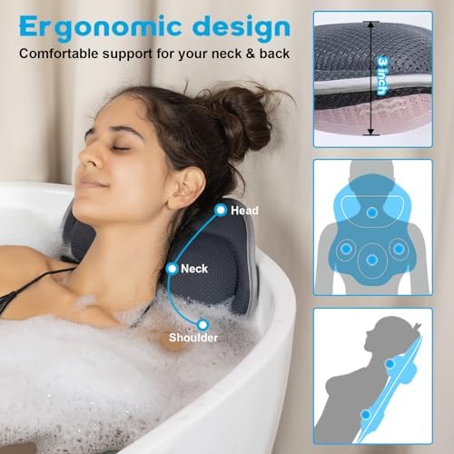 Luxury Bath Pillows for Tub – Extra Thick Non-Slip Bathtub Pillow with Rubber Back, Head & Neck Support for Soaking, Spa Bath Accessories, for Women, Fits All Bathtubs (Gray)