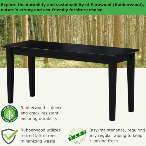 IC INTERNATIONAL CONCEPTS Shaker Style Bench Real/Solid Parawood, Kitchen/Dining, Sturdy & Reliable Seating, Easy Assembly, 39"W x 14"D x 18"H, 450 Lbs Wt. Capcity, Black