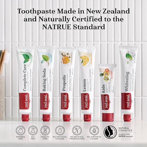 Red Seal Propolis Herbal & Mineral Natural Toothpaste - Fluoride Free, Organic, NATRUE Certified Natural- Supports Natural Gum Health and Oral Hygiene, Prevents Plaque, Vegan, Cruelty-Free (2)