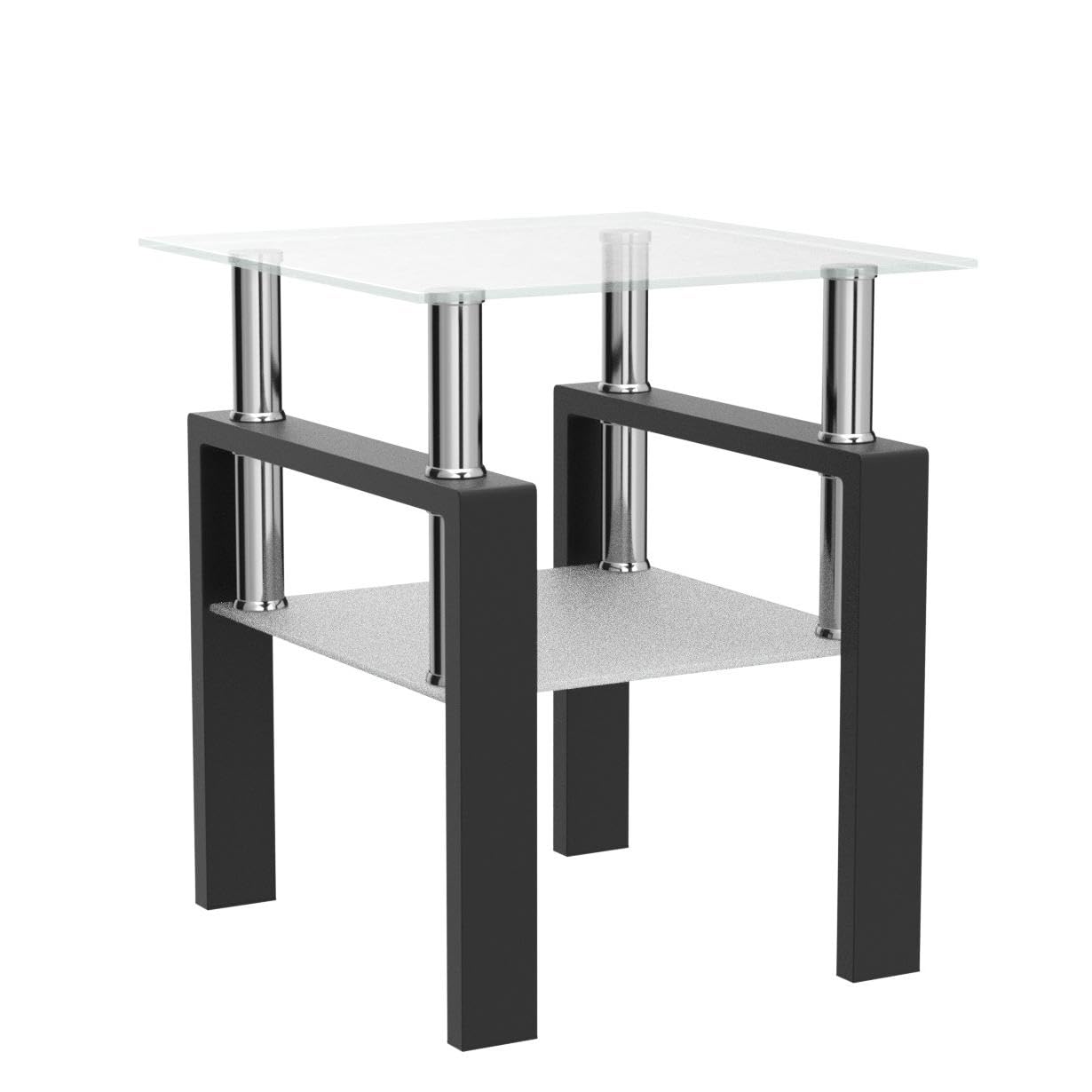 Modern Glass End Table 2-Tier Tempered Glass Top Corner Table for Living Room, Side Table with Metal Legs (Clear, 1pc)