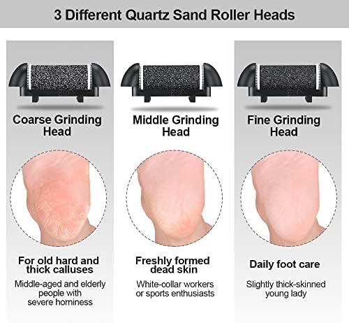 Electric Foot File Callus Remover, Rechargeable Pedicure Tools Foot Care Kit, Callus Remover for Feet with 3 Roller Heads,2 Speed for Remove Cracked Heels Calluses and Hard Skin
