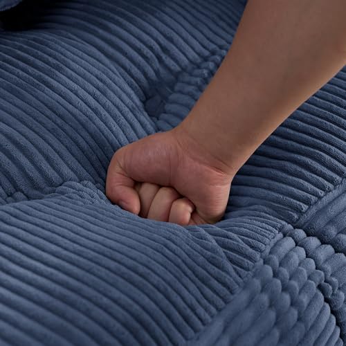 Mjkone 34" W Folding Sofa Bed, Convertible Sleeper Chair with Cushion Foldable Mattress with Armrest, Portable Fold Out Chair Comfy Floor Sofa Lounge for Living Room Bedroom Office, Navy Blue
