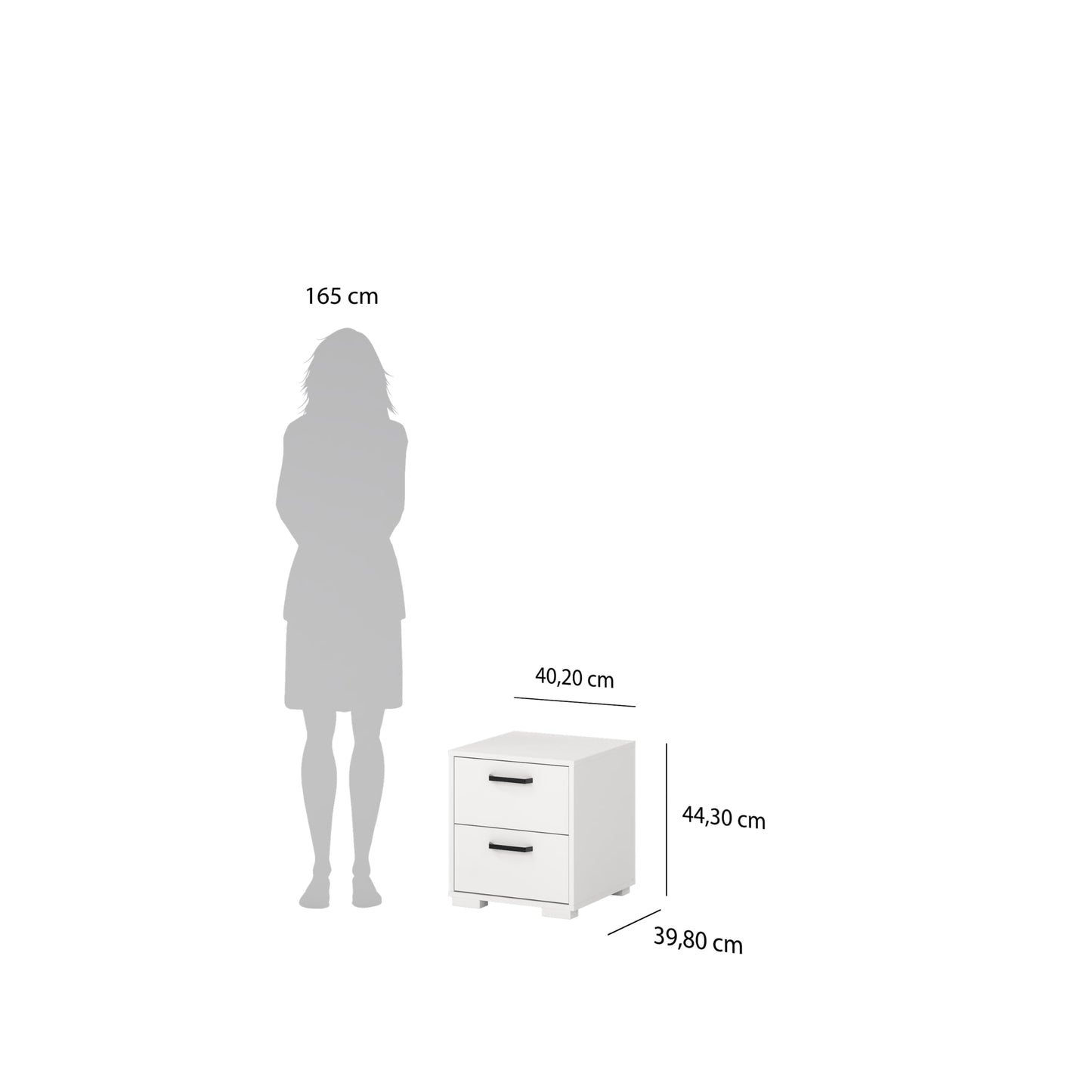 Tvilum Sofia 2-Drawer Bedroom Nightstand in White, 15.8" W x 15.6" D x 17.4" H