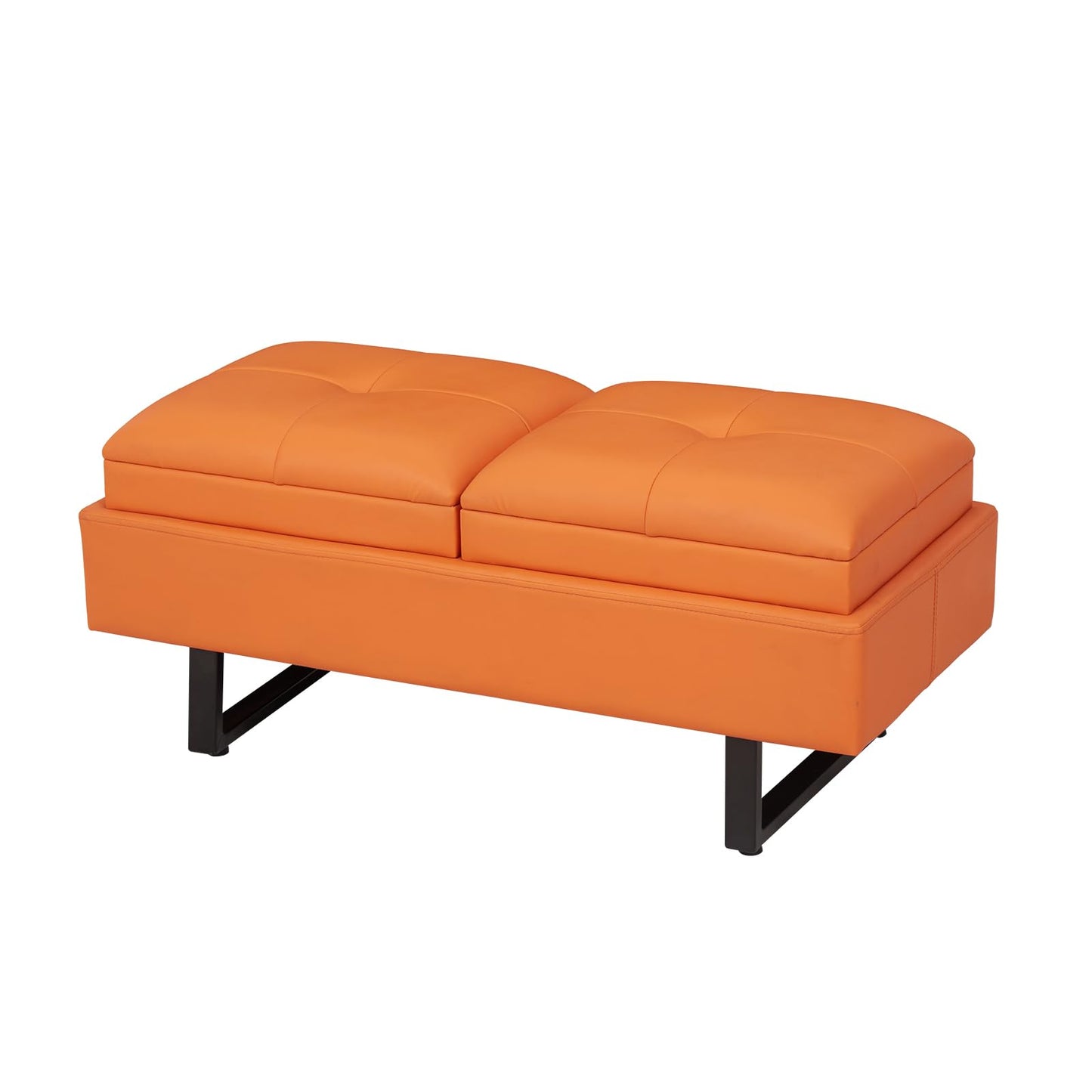 Kinfant Modern Futon Sofa Bed - 2-Seat Couch Bed with Soft Cushions for Living Room Bedroom and Small Space (PU Leather, Orange)