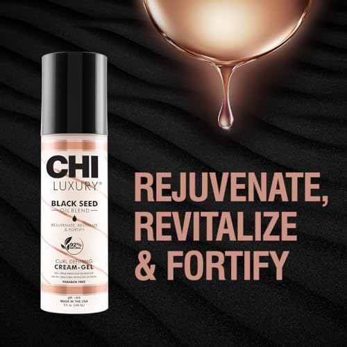 CHI Luxury Black Seed Oil Curl Defining Cream Gel, Defines Curl, Controls Frizz & Strengthens Hair For Shine, Sulfate, Paraben & Gluten-Free, 5 Oz
