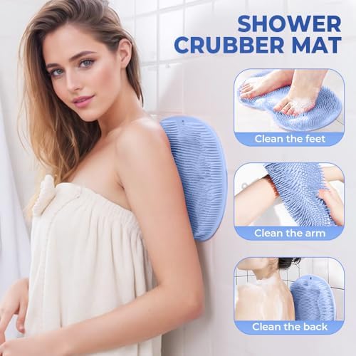Shower Foot Back Scrubber Massage Pad, 2025 Shower Foot Scrubber Mat with Non-Slip Suction Cups Wall Mounted Slip Suctions Cups for Use in Cleaner Men and Women Foot Back Cleaning Pad (Gray)
