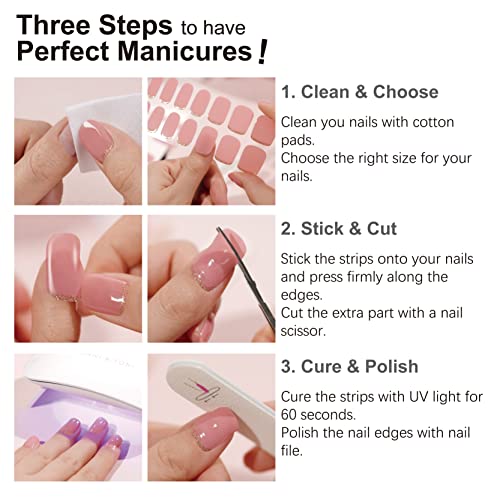 DANNI & TONI Semi Cured Gel Nail Strips French Ombre (in The Mood for Love) Pink White Ombre Nail Strips 28 Stickers Gift for Women