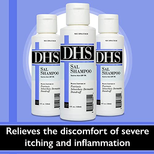 DHS SAL Shampoo - Maximum Strength for Psoriasis, Eczema, and Dandruff/Medicated Anti-Dandruff Shampoo Reduces Oil, Treats Itchy Scalp with Salicylic Acid/PBA-free, Fragrance-free / 4oz
