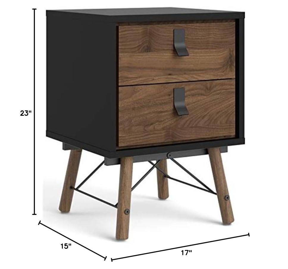 Tvilum Ry 2 Drawer Nightstand, Black Matte and Walnut