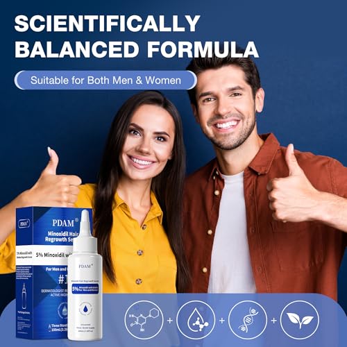 5% Minoxidil for Men Hair Growth Serum - Minoxidil for Women Serum with Biotin for Thicker & Healthier, Topical Minoxidil for Men Restore Fuller Beard
